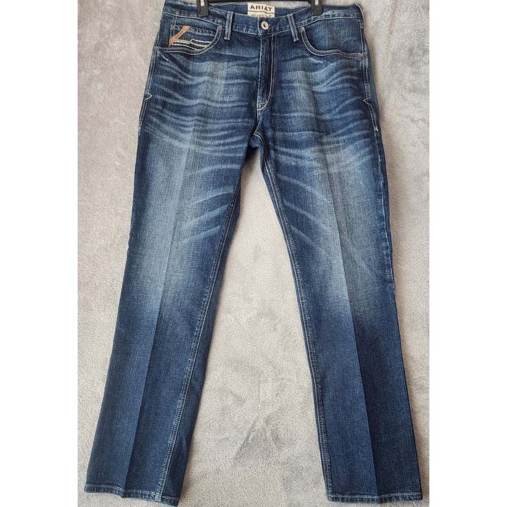 Ariat M4 Jeans Mens 36x34 Blue Relaxed Straight Leg Medium Wash Western Workwear